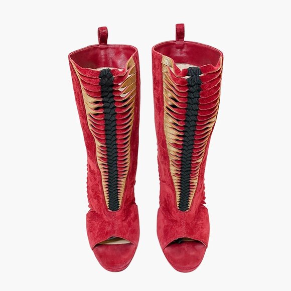Christian Louboutin Miss Circus 120 Boot EU 35.5 US 5.5 Red High Heel Cutout - Picture 2 of 13